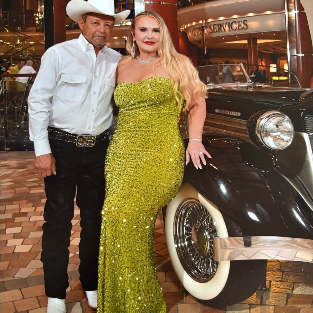 Sparkling Green Strapless Gown